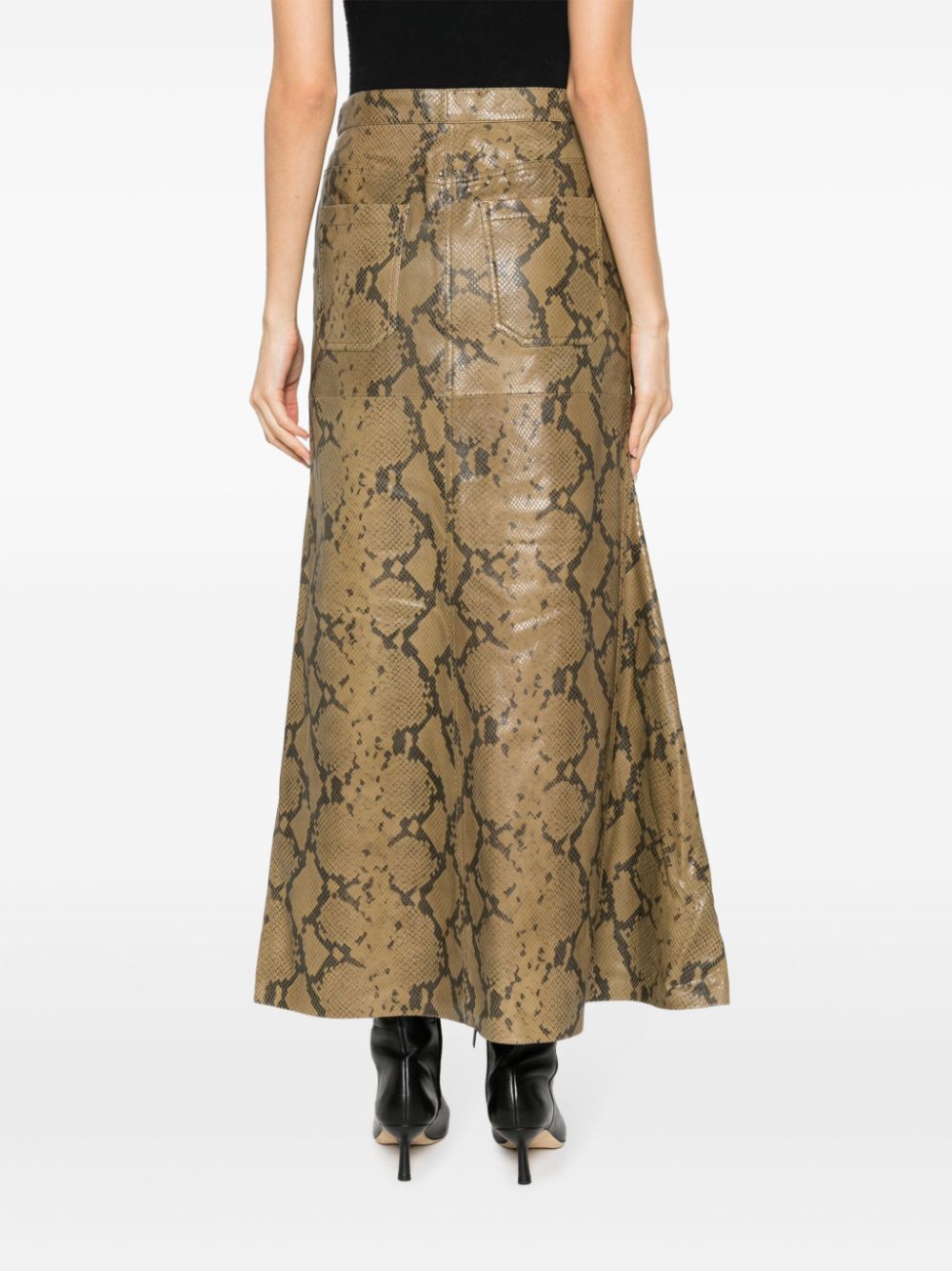 Shop Dorothee Schumacher Snakeskin-effect Leather Long Skirt In Neutrals