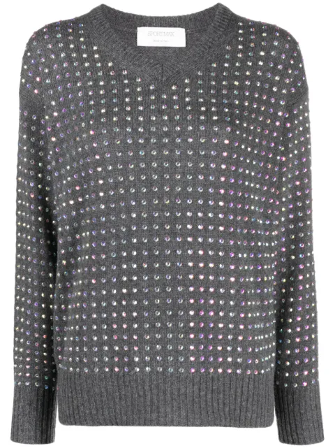 Sportmax crystal-embellished V-neck jumper