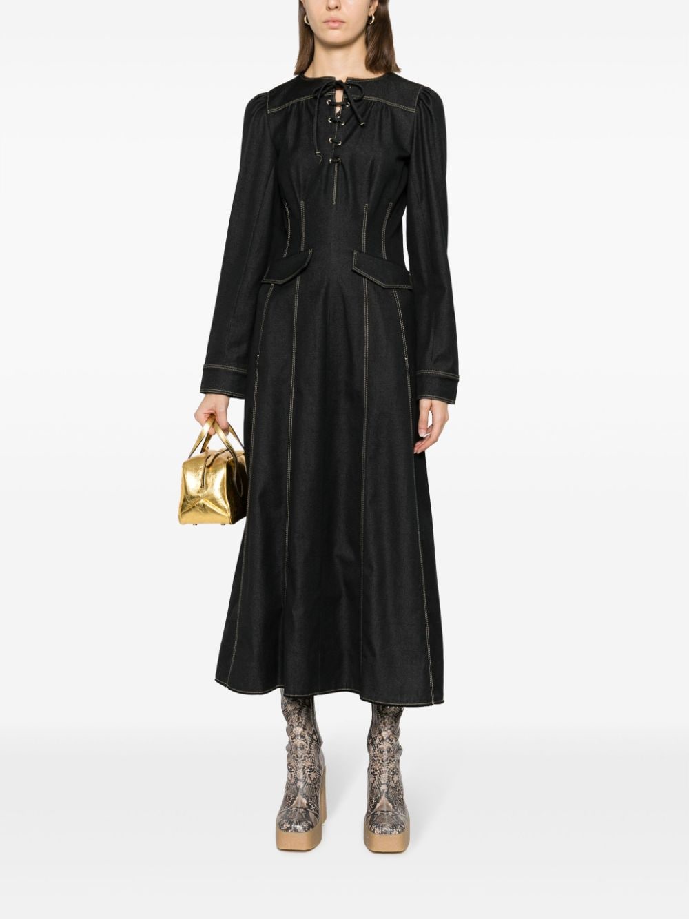 Dorothee Schumacher Midi-jurk met contrasterende stiksels Zwart