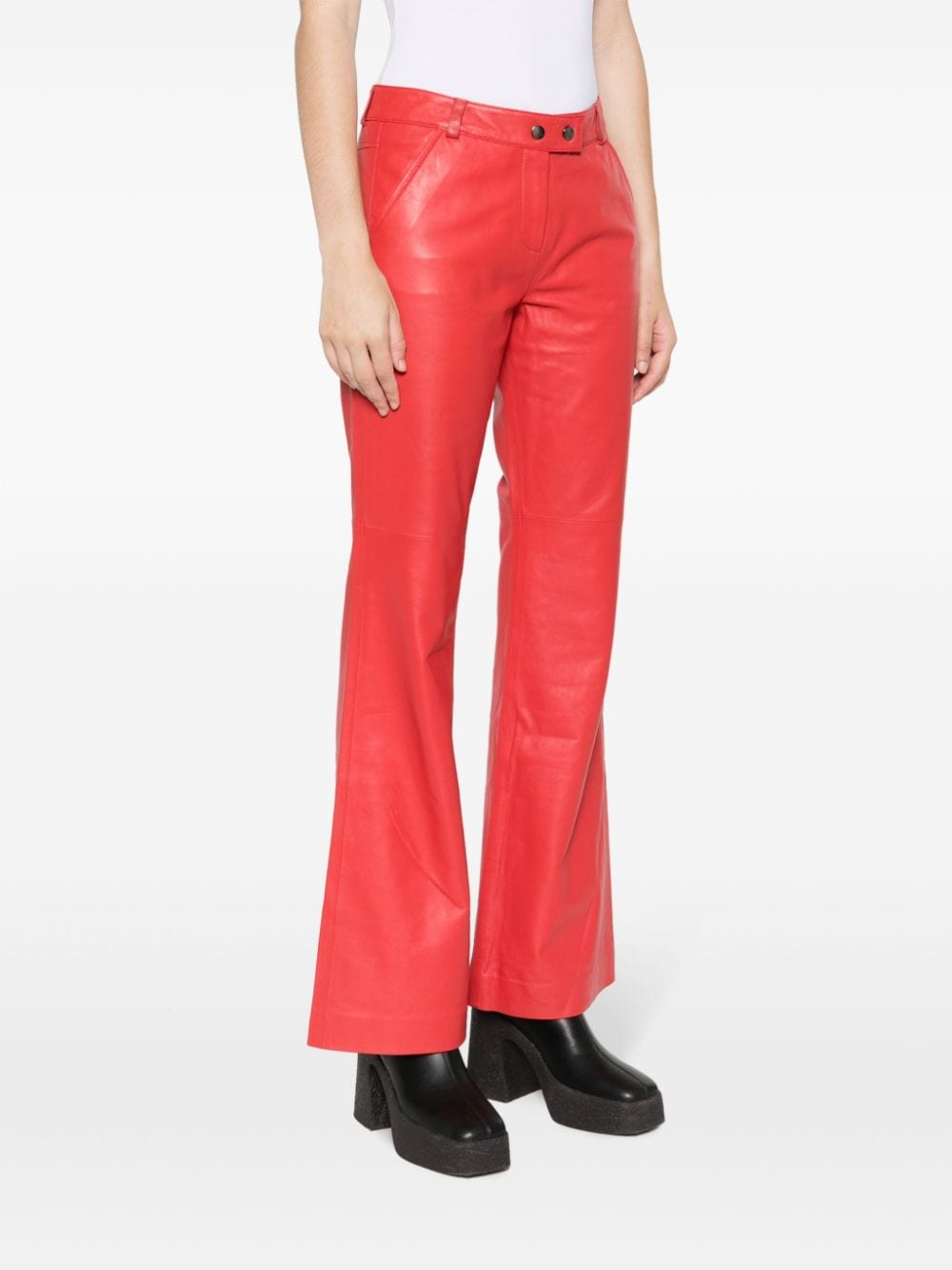 Shop Dorothee Schumacher Straight-leg Leather Trousers In Rot