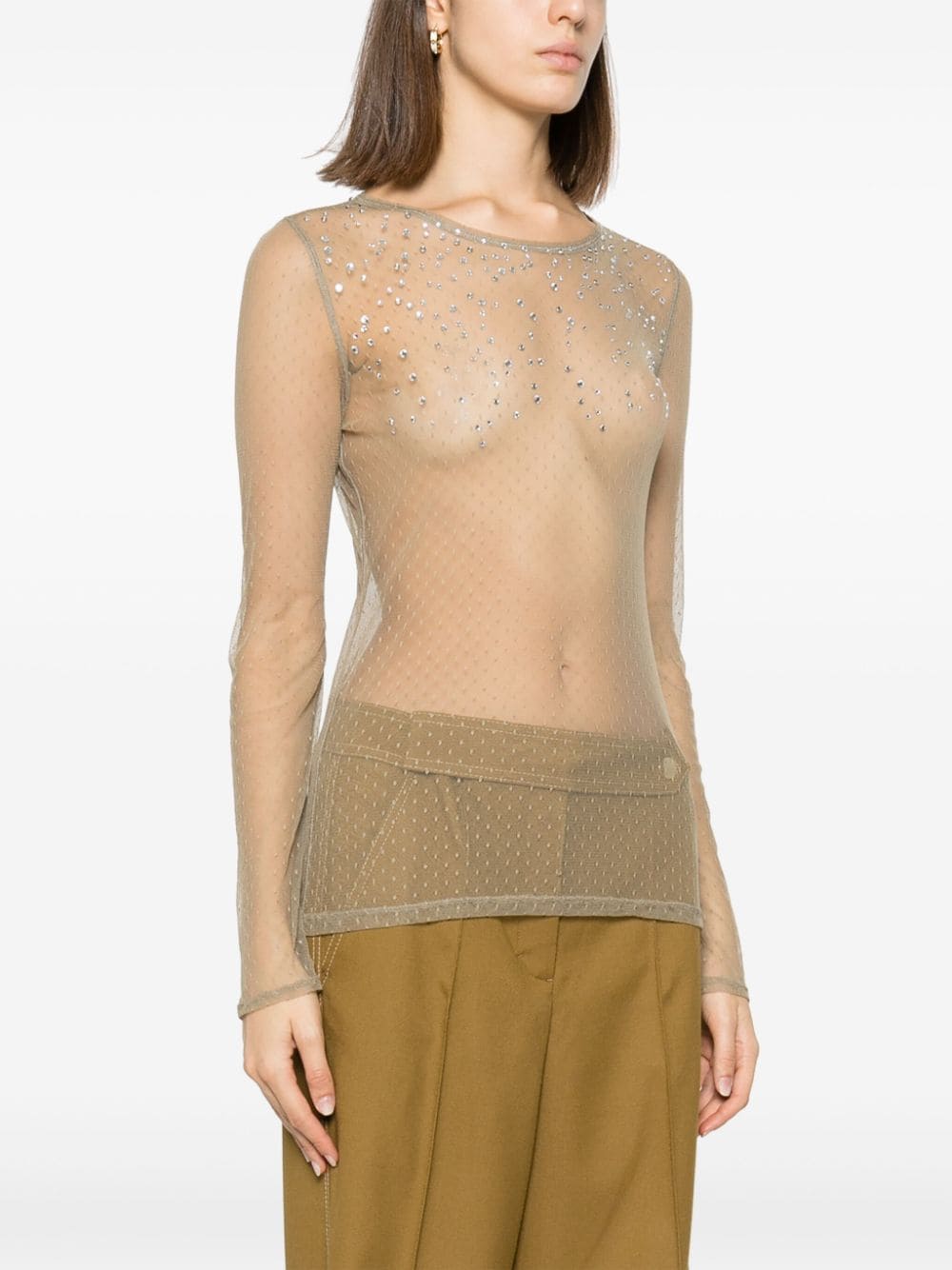 Shop Dorothee Schumacher Crystal-embellished Cotton Shirt In Neutrals