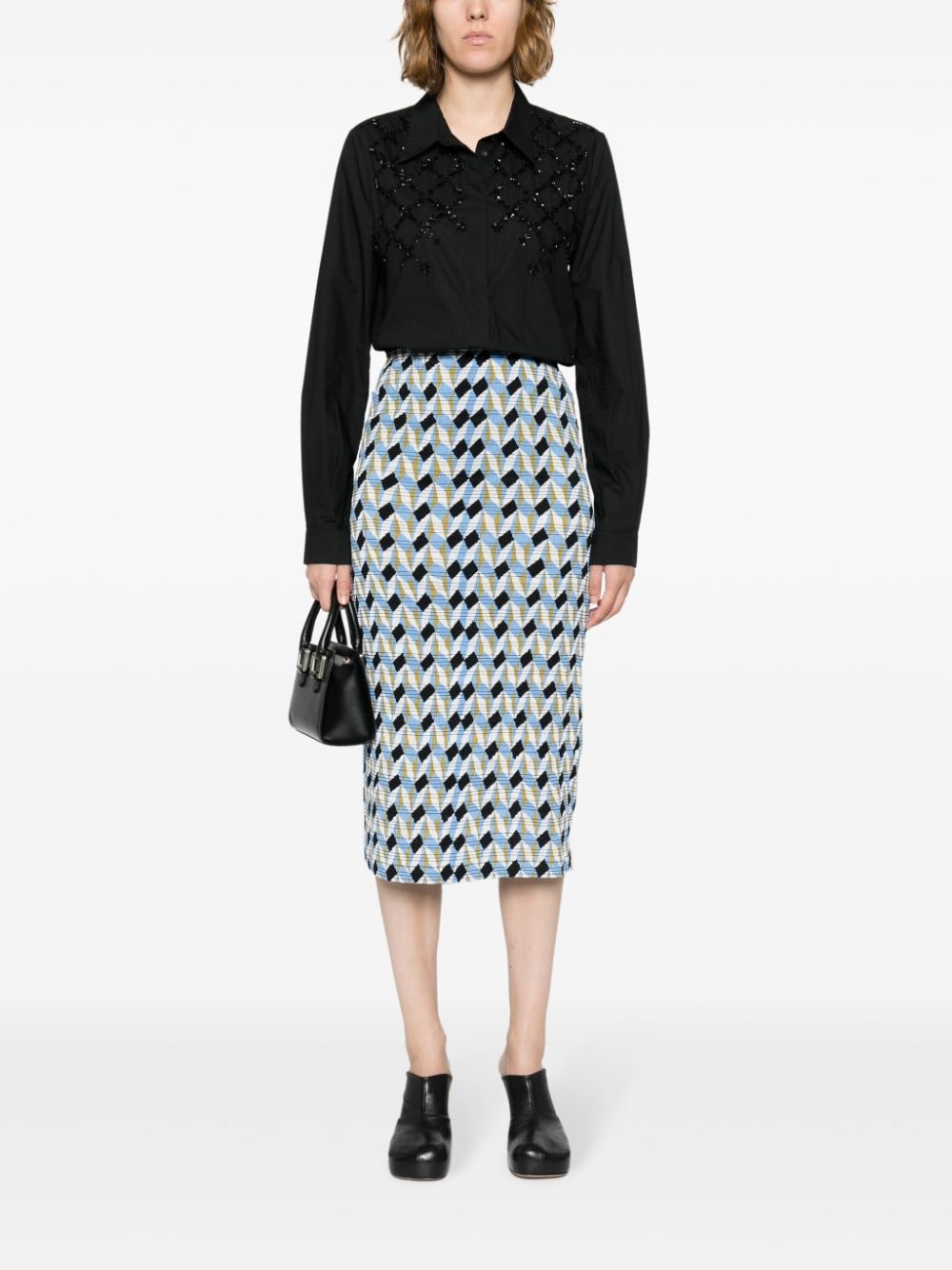 Shop Dorothee Schumacher Bead-embellished Detail Cotton Shirt In Black