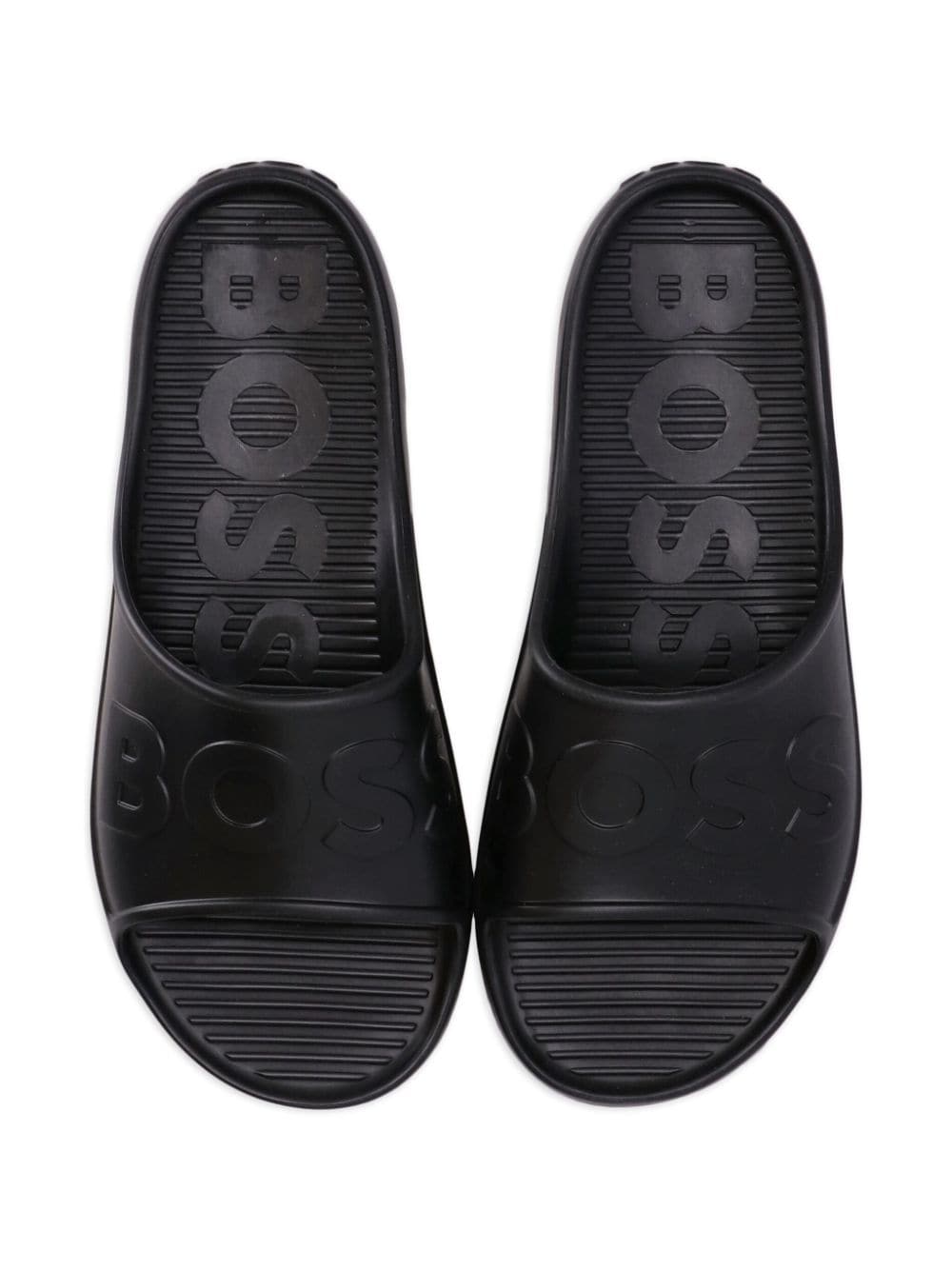 Shop Hugo Boss Logo-embossed Moulded-footbed Slides In Black