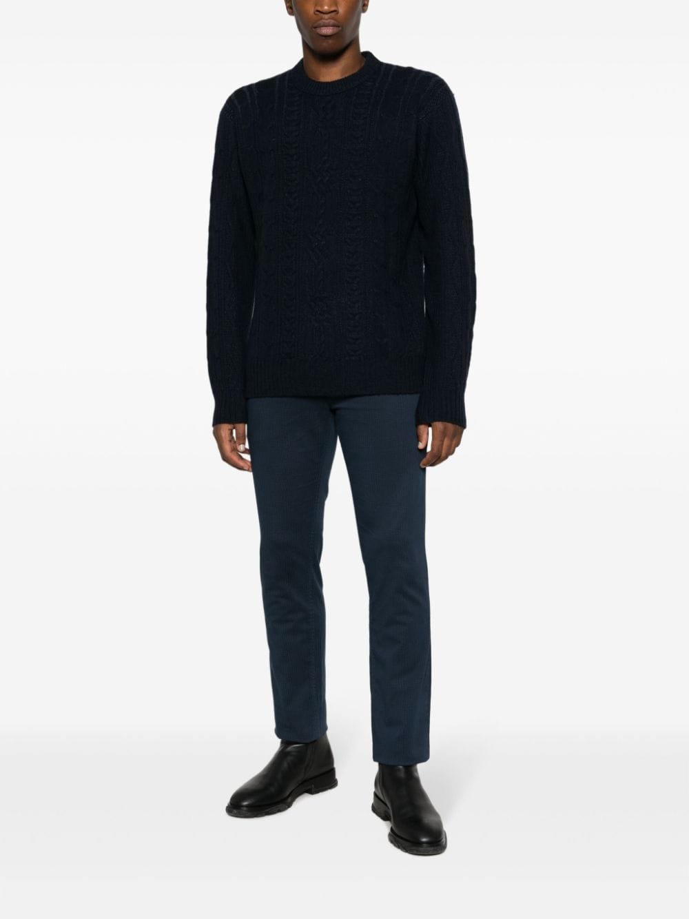 Shop Hugo Boss Crew-neck Cable-knit Jumper In Blue