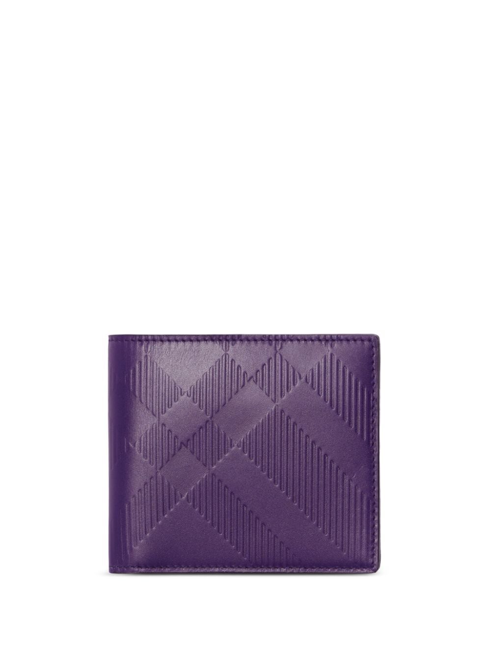 Shop Burberry Embossed-check Leather Wallet In Purple