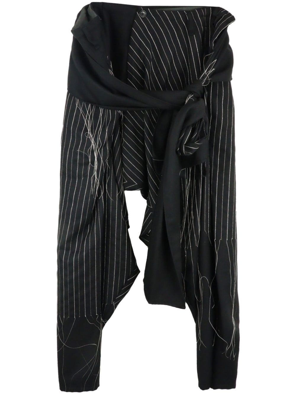 Yohji Yamamoto Pinstripe Drop-crotch Wool Trousers In Black