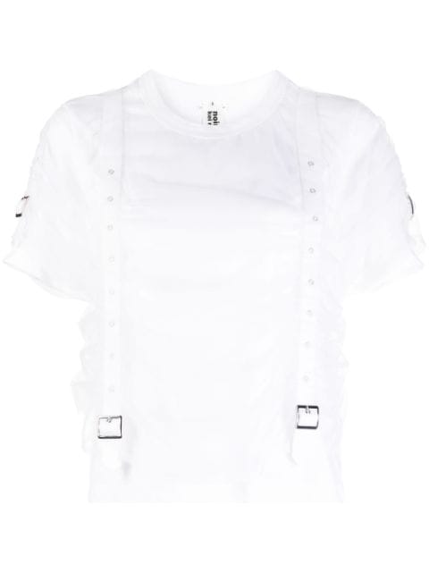 Noir Kei Ninomiya buckle-embellished tulle-overlay T-shirt