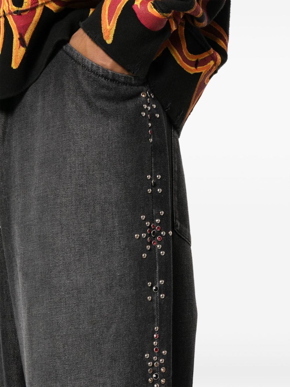 Shop Bluemarble Stud-embellished Wide-leg Jeans In Grey