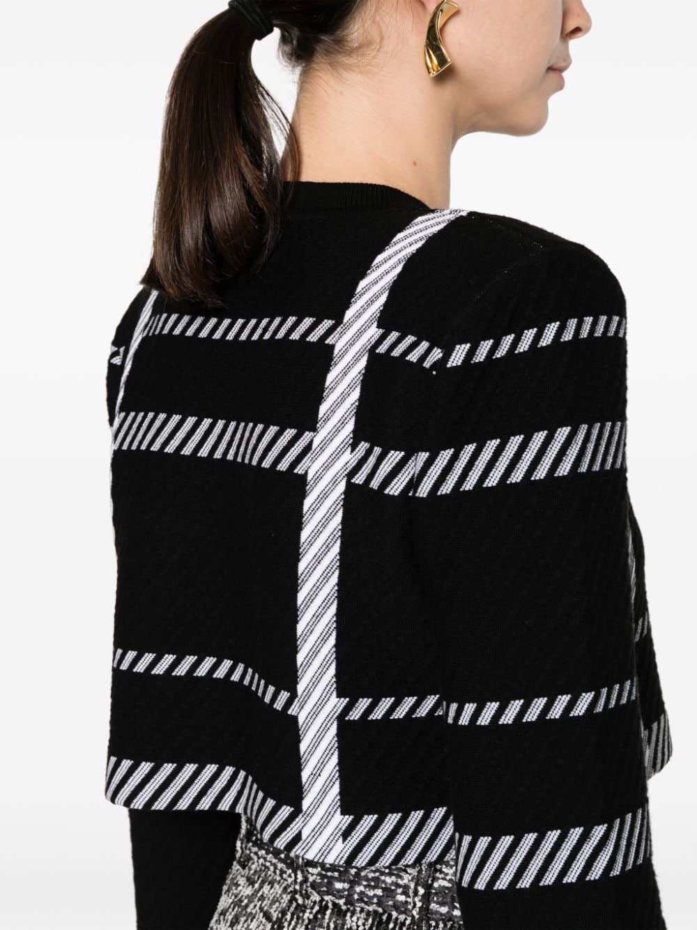 Shop Dorothee Schumacher Check-pattern Round-neck Cardigan In Black