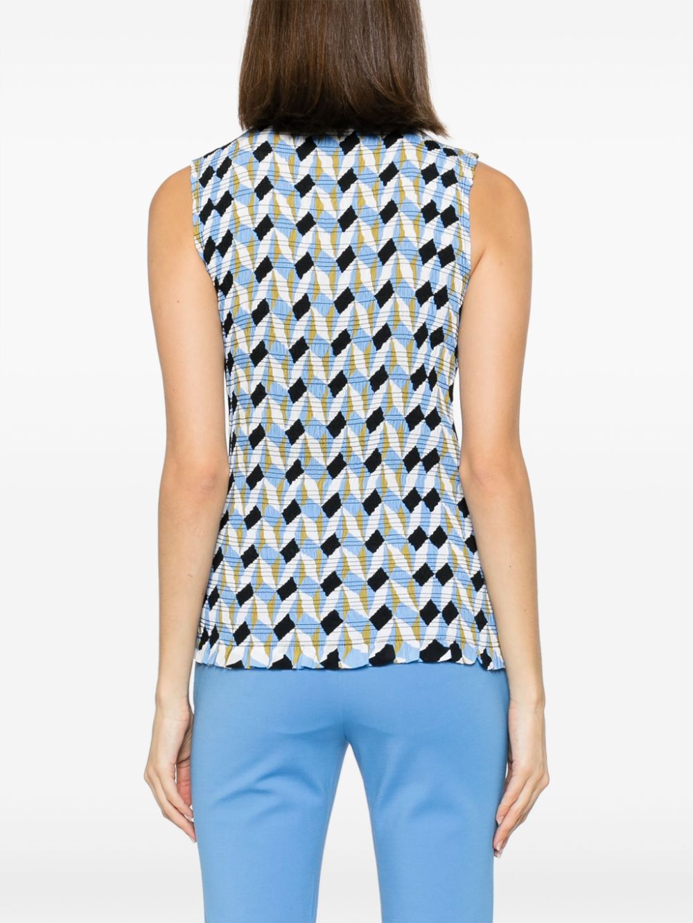 Shop Dorothee Schumacher Geometric-print Smocked Top In Blue