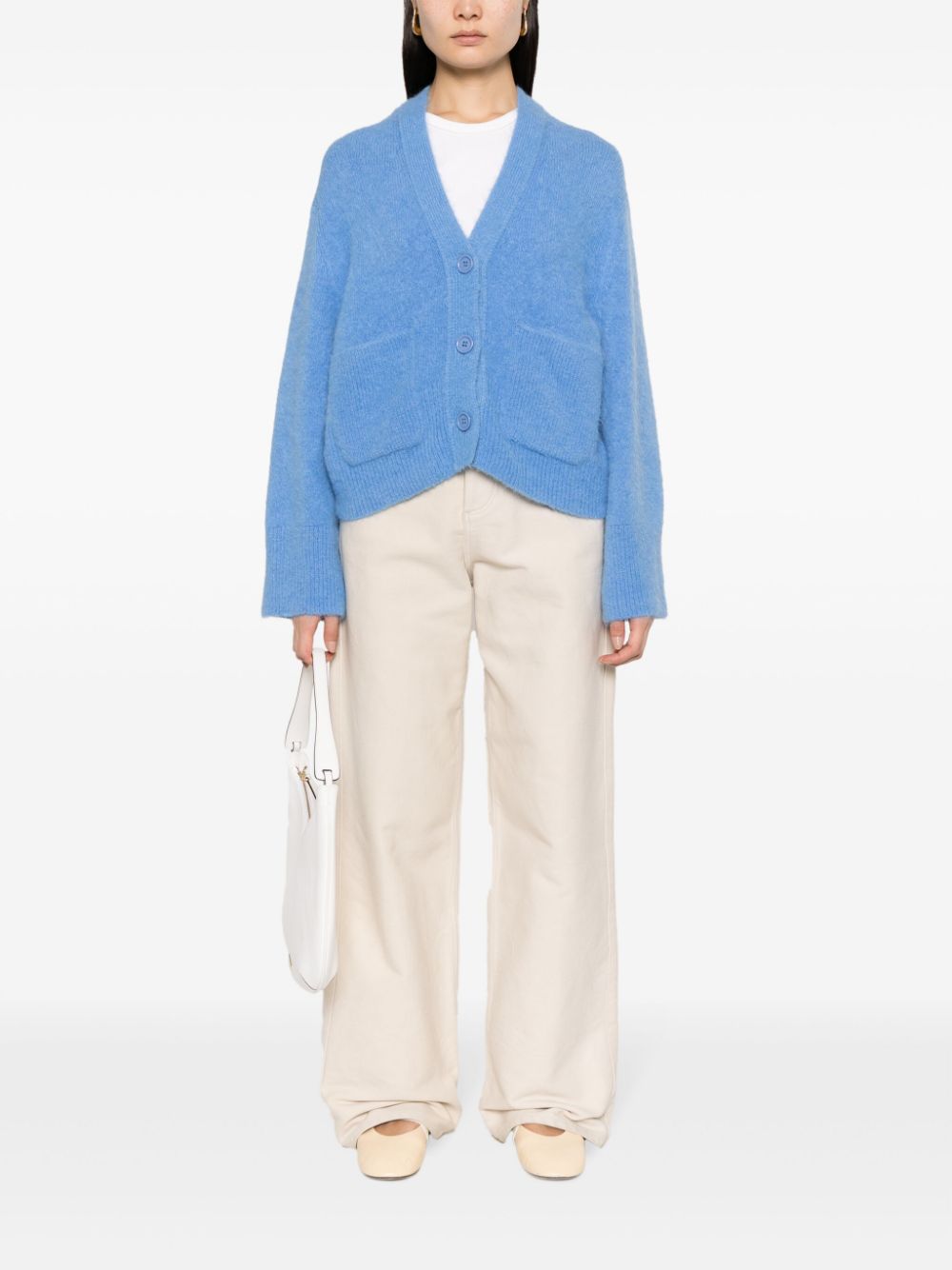 Shop Dorothee Schumacher Brushed V-neck Cardigan In Blue