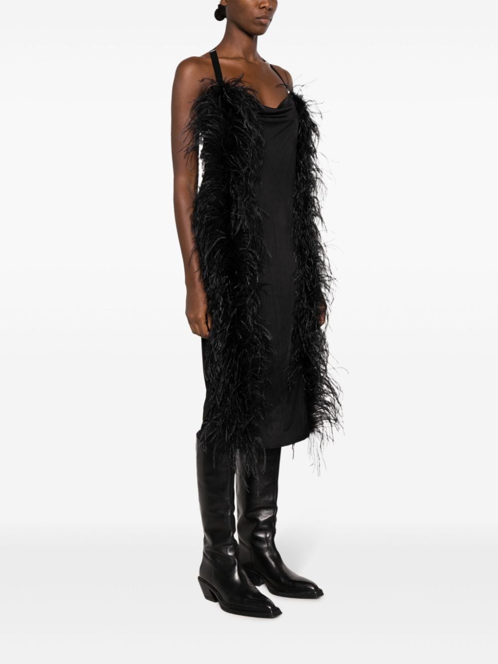 Sportmax | Woman - Feather boa-adorned Shiny Jersey Dress - Black - Size M