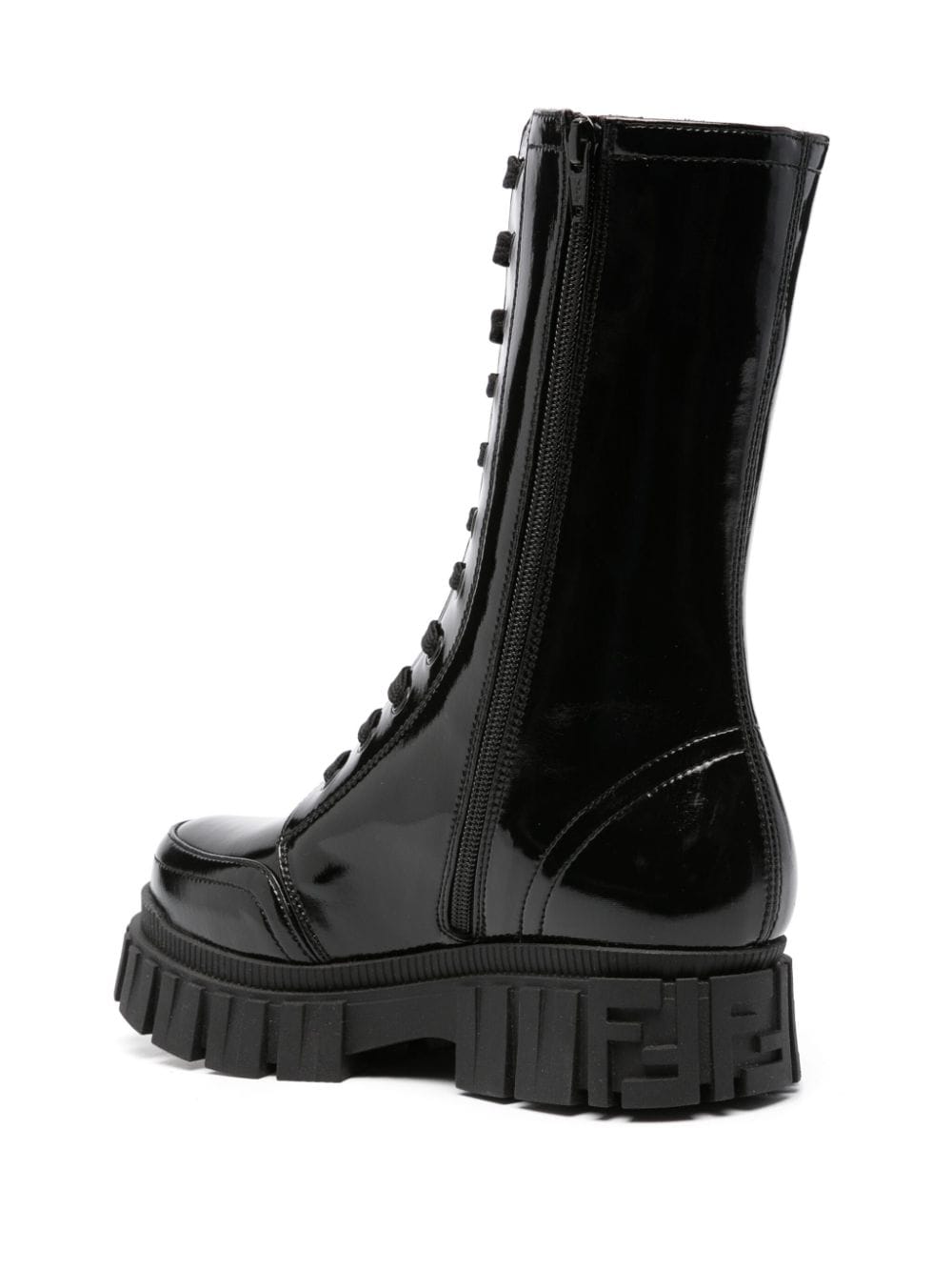 Shop Fendi Logo-embossed Patent Leather Boots In Black