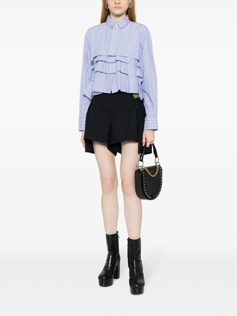 sacai layered panelled shorts - Zwart