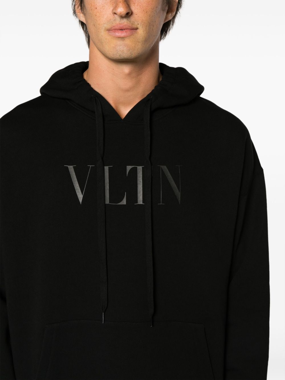 Shop Valentino Logo-print Cotton Hoodie In Black