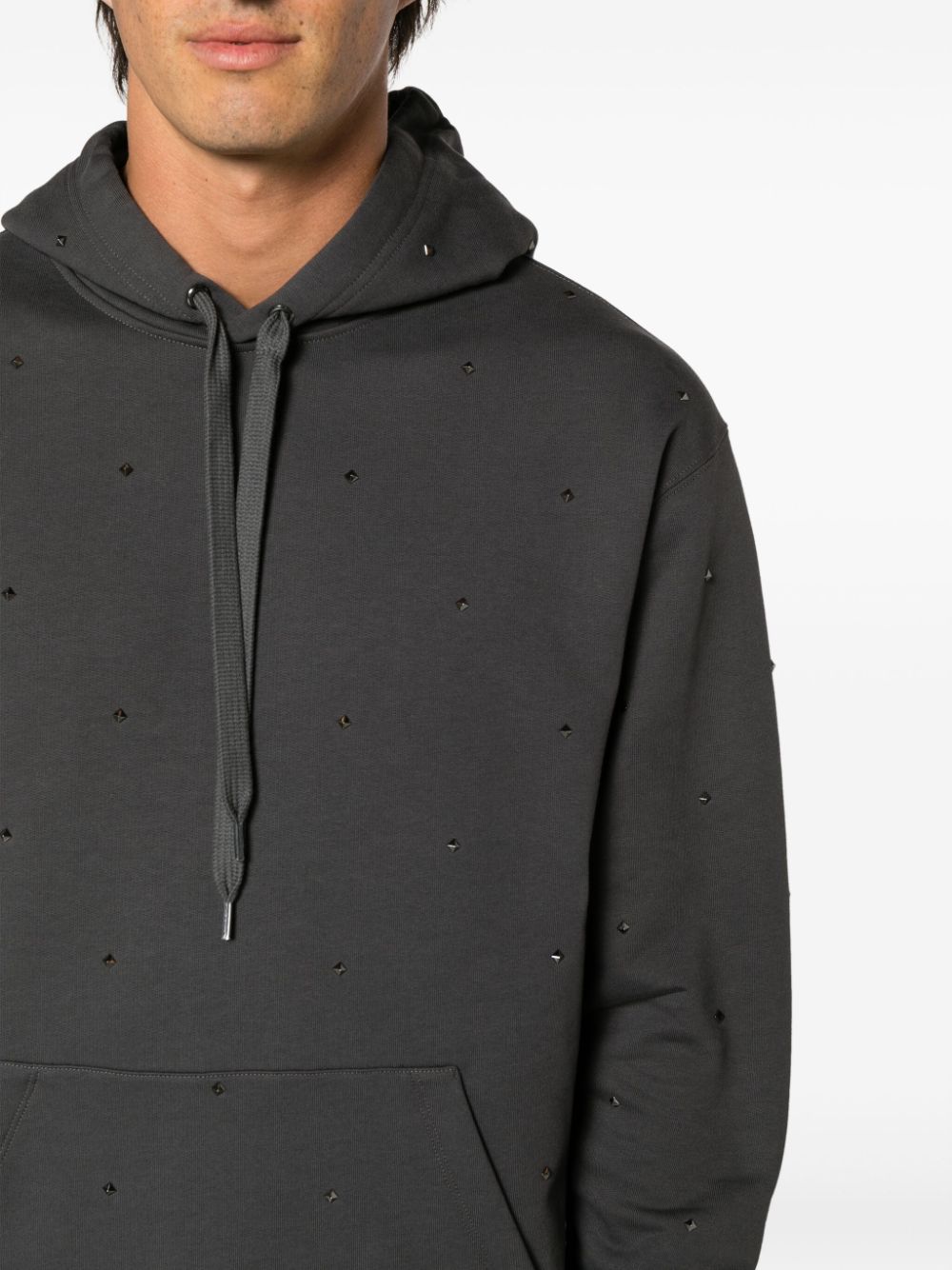 Shop Valentino Rockstud Cotton Hoodie In Grey