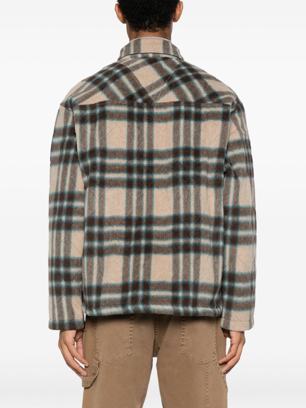 Shop Represent Checked Quilted Shirt Jacket In Neutrals
