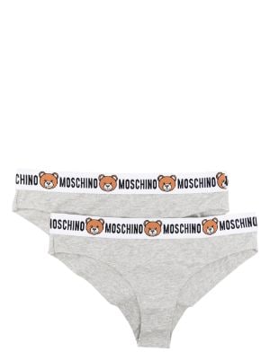 Shop Moschino Logo Print Stretch-Cotton Thong