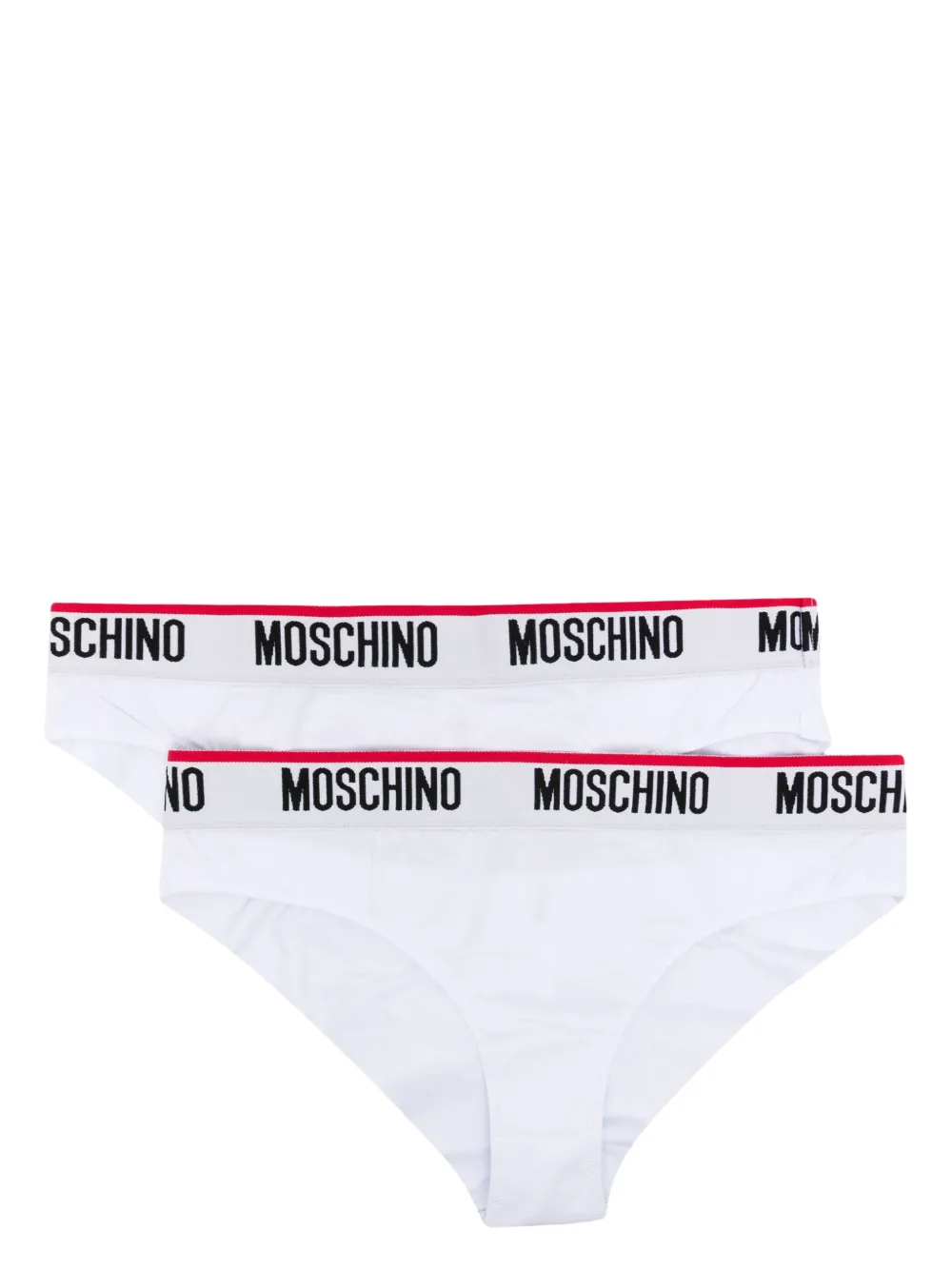 Shop Moschino Logo-waistband Cotton-blend Bikini Briefs (pack Of Two) In White