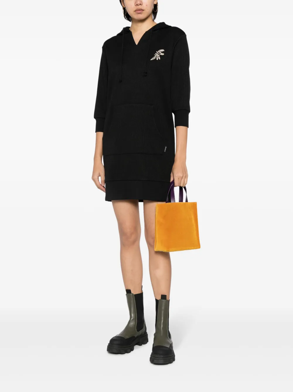 SPORT b. by agnès b. motif-embroidered hooded dress - Zwart