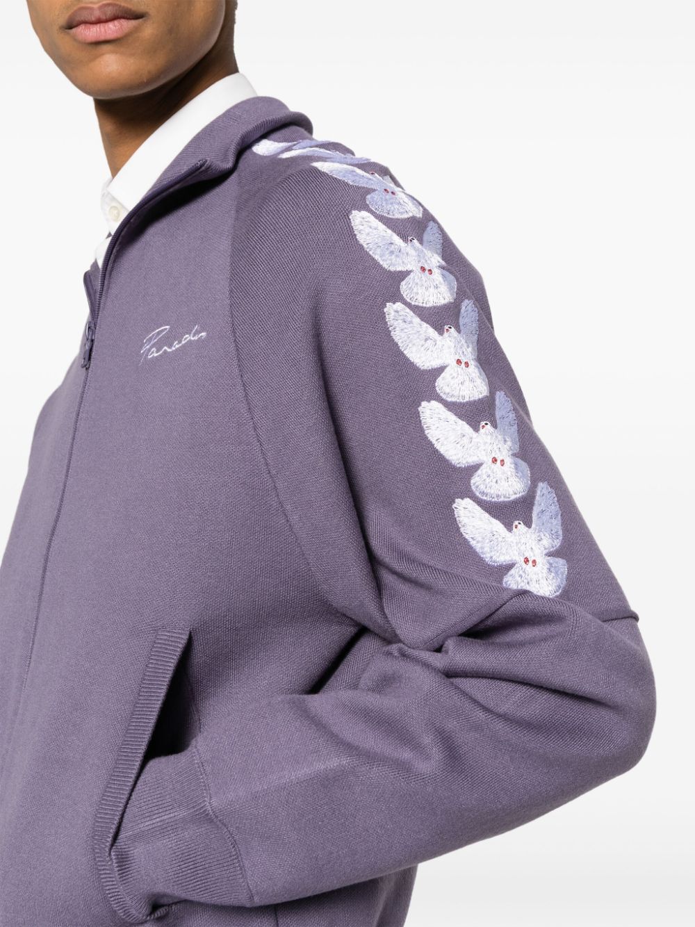 Shop 3paradis Dove-print Zip-up Sweatshirt In Purple