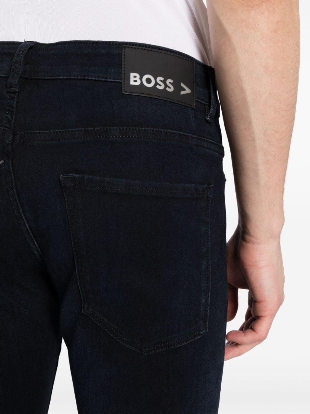 Shop Hugo Boss Logo-patch Straight-leg Jeans In Blue