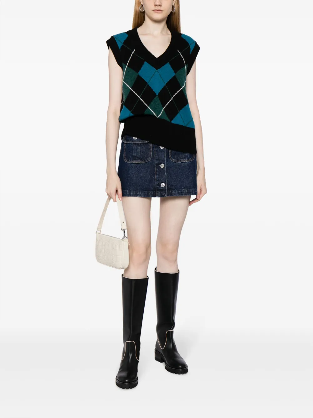 YMC Spencer met argyle print - Zwart
