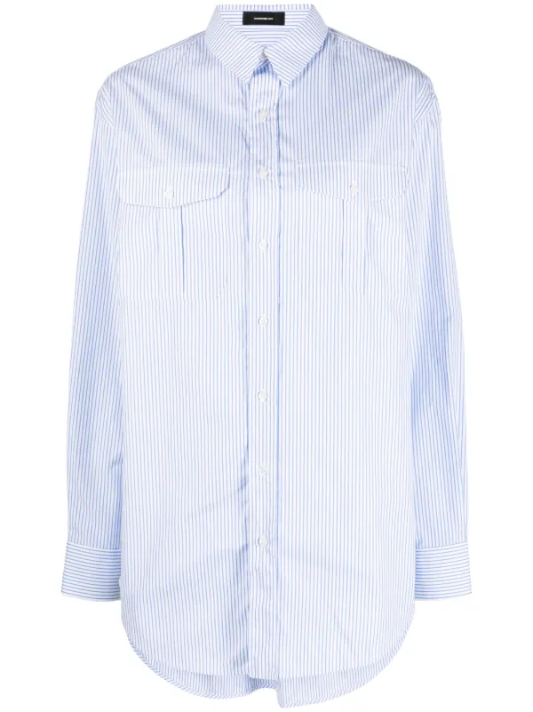 WARDROBE.NYC Striped Cotton Shirtdress in Blue