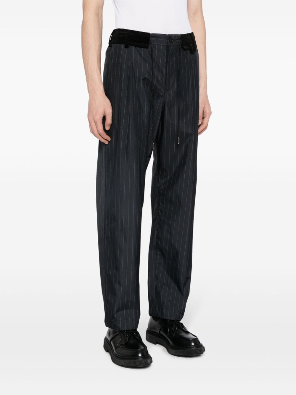 Shop Sacai Pinstripe Tailored Trousers In Blue