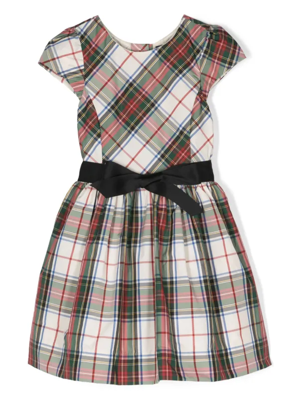 POLO RALPH LAUREN KIDS bow detailed Checked Dress Neutrals FARFETCH TR