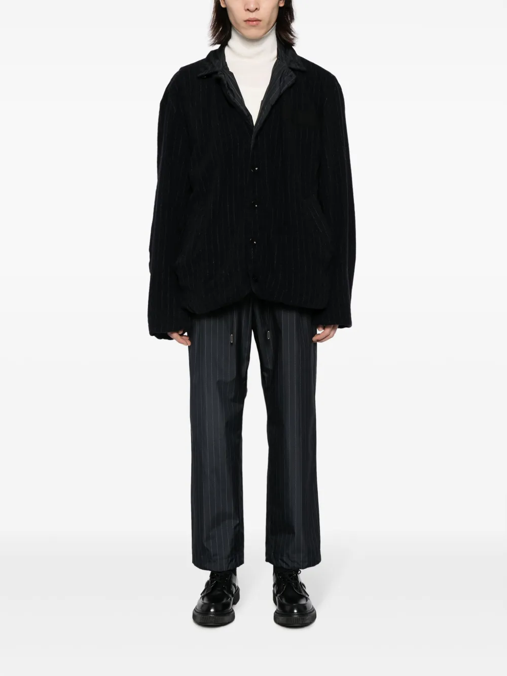 sacai pinstripe-pattern wool jacket - Blauw
