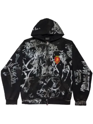 Balenciaga graffiti print zip up Hoodie Black FARFETCH UK