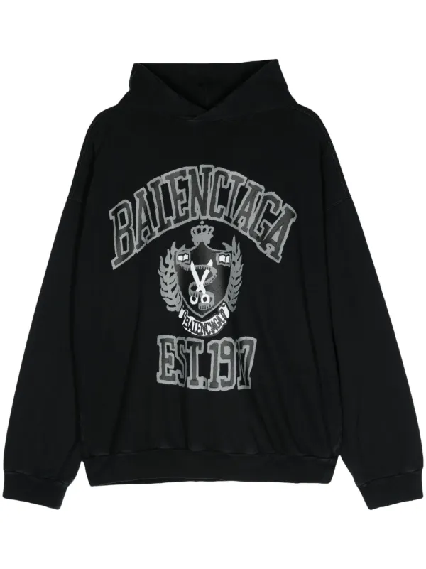 Balenciaga DIY College print Cotton Hoodie Black FARFETCH PL