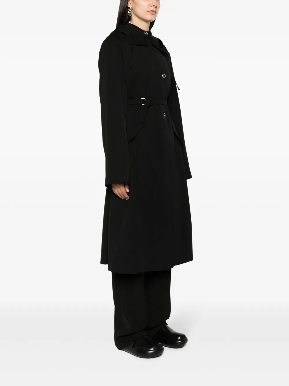 Shop Jil Sander Hooded Wool Coat In Black