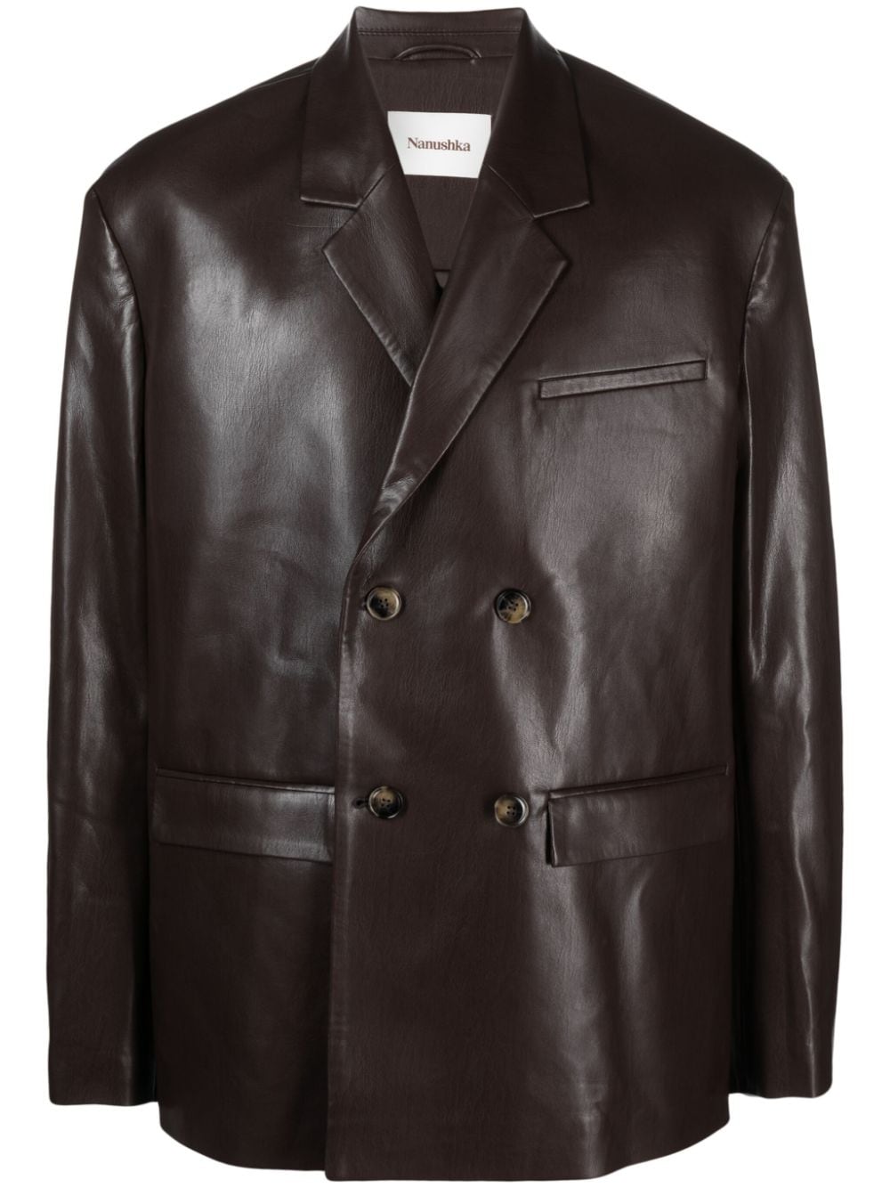 Shop Nanushka Gabriel Faux-leather Blazer In Brown