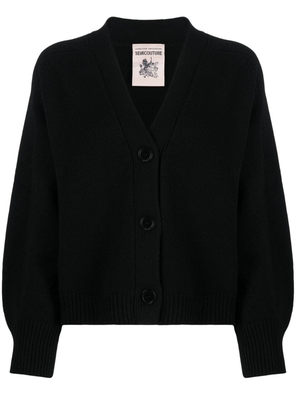 Semicouture Ribbed V-neck Cashmere Blend Cardigan In Black