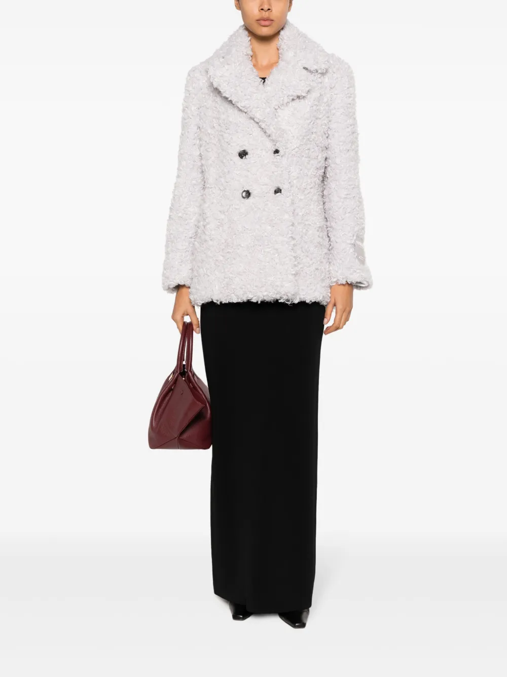 Patrizia Pepe logo-patch faux-fur coat - Wit