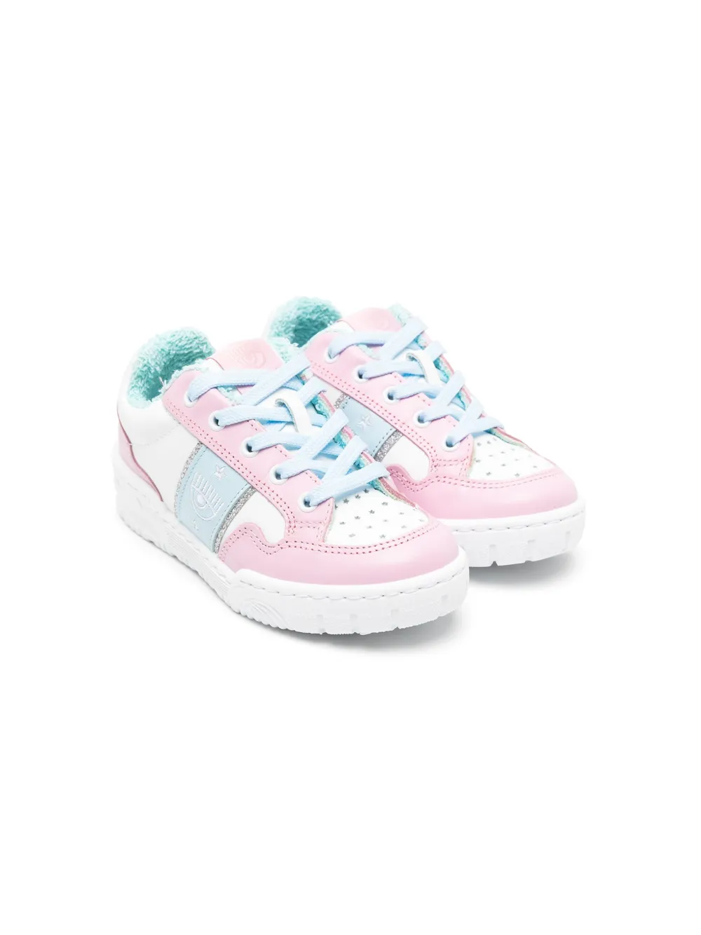Chiara Ferragni Kids Eyelike-embroidered leather sneakers Pink