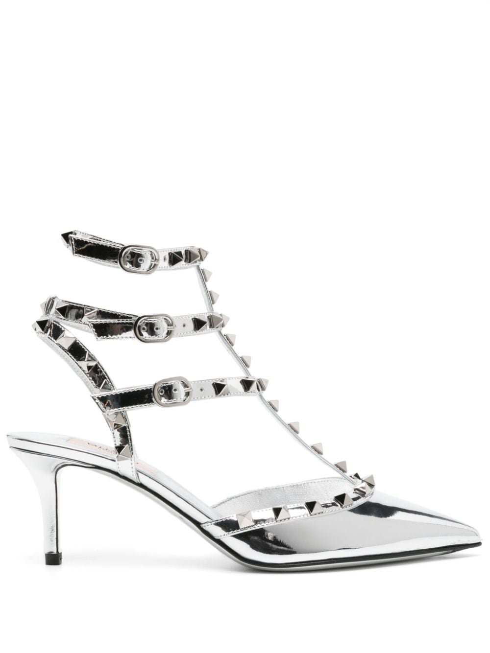 Shop Valentino Rockstud 70mm Mirrored-leather Pumps In Silver