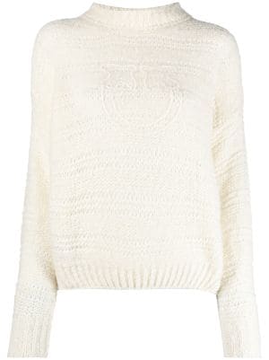 Pinko Knitwear  Cropped Monogram Jacquard Sweater Coral/White