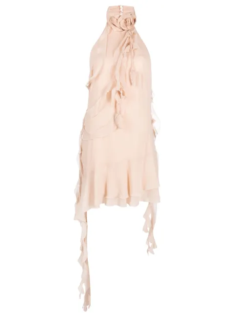 Blumarine floral-appliqué ruffled halterneck minidress