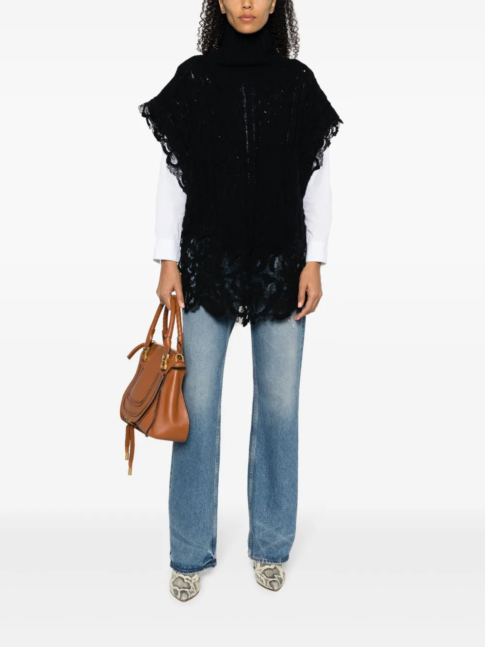 Ermanno Scervino floral-embroidered cable-knit top - Zwart