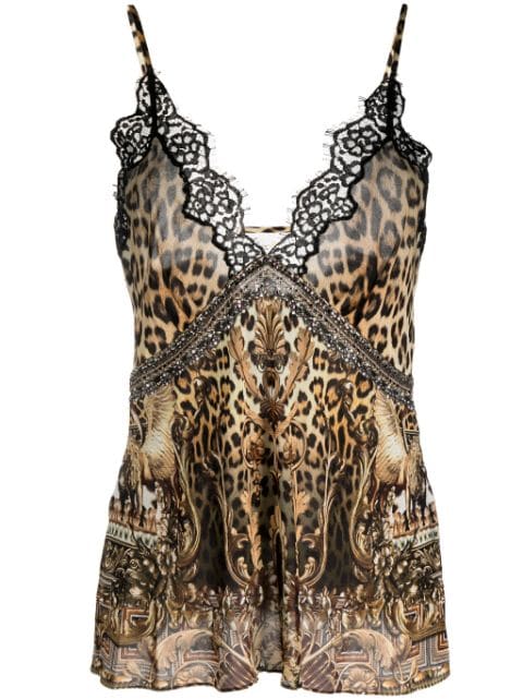 Camilla leopard-print slip top