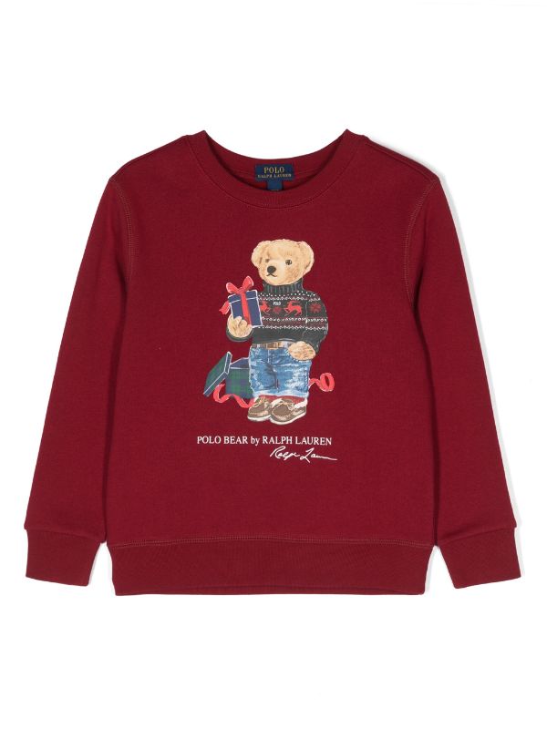 Red polo store sweater with bear