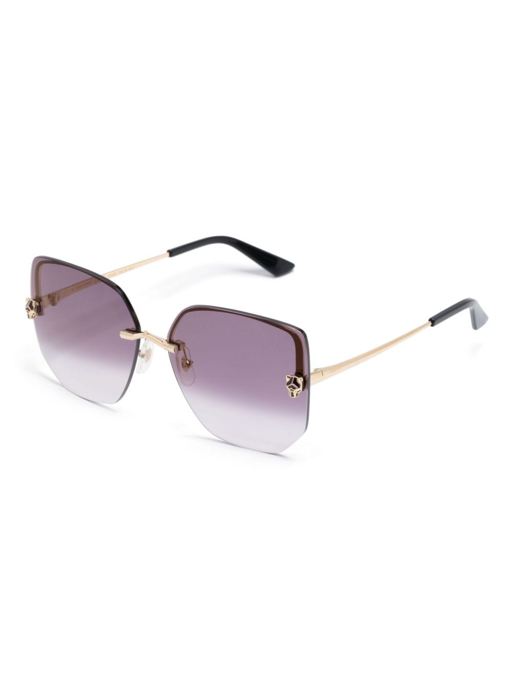 Shop Cartier Panther-plaque Butterfly-frame Sunglasses In Gold