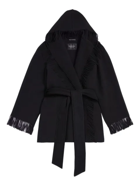 Balenciaga fringed-edge hooded cardi-coat