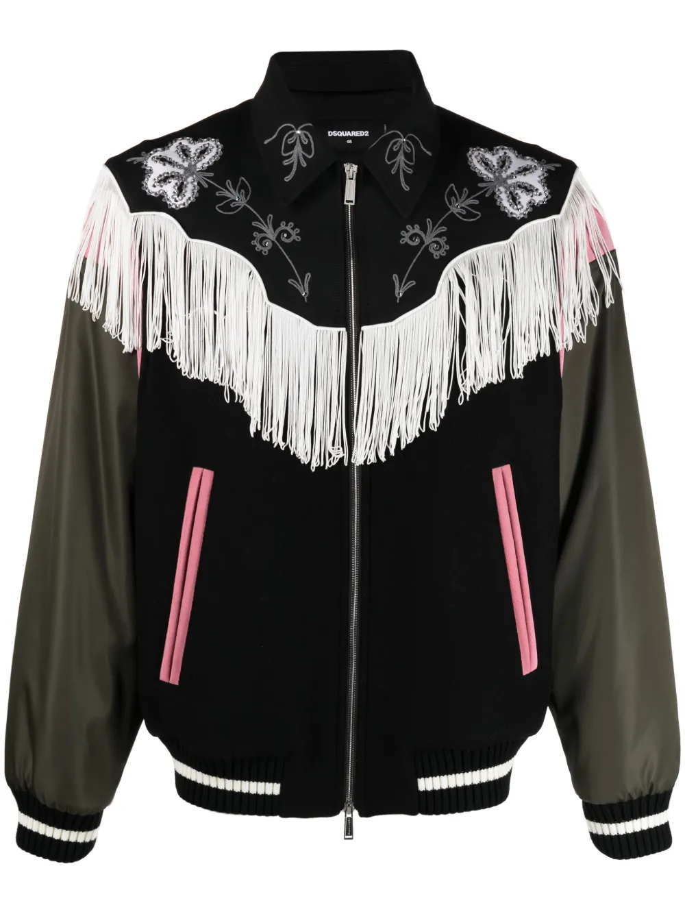 Dsquared2 Frayed-trim Bomber Jacket In Black