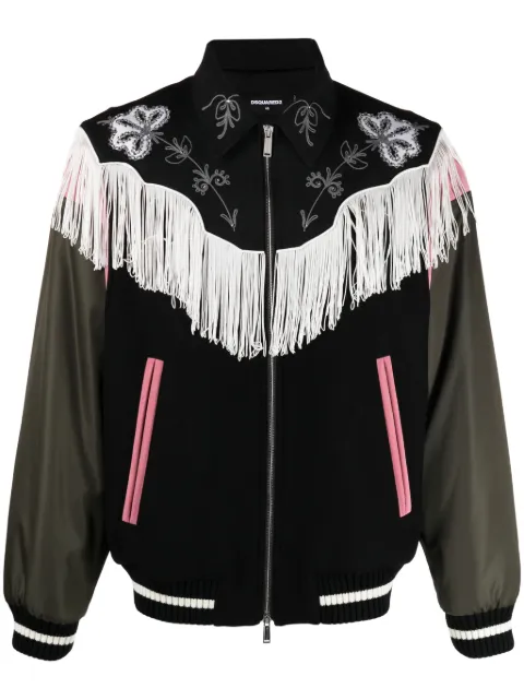 DSQUARED2 chamarra bomber con ribete de flecos 