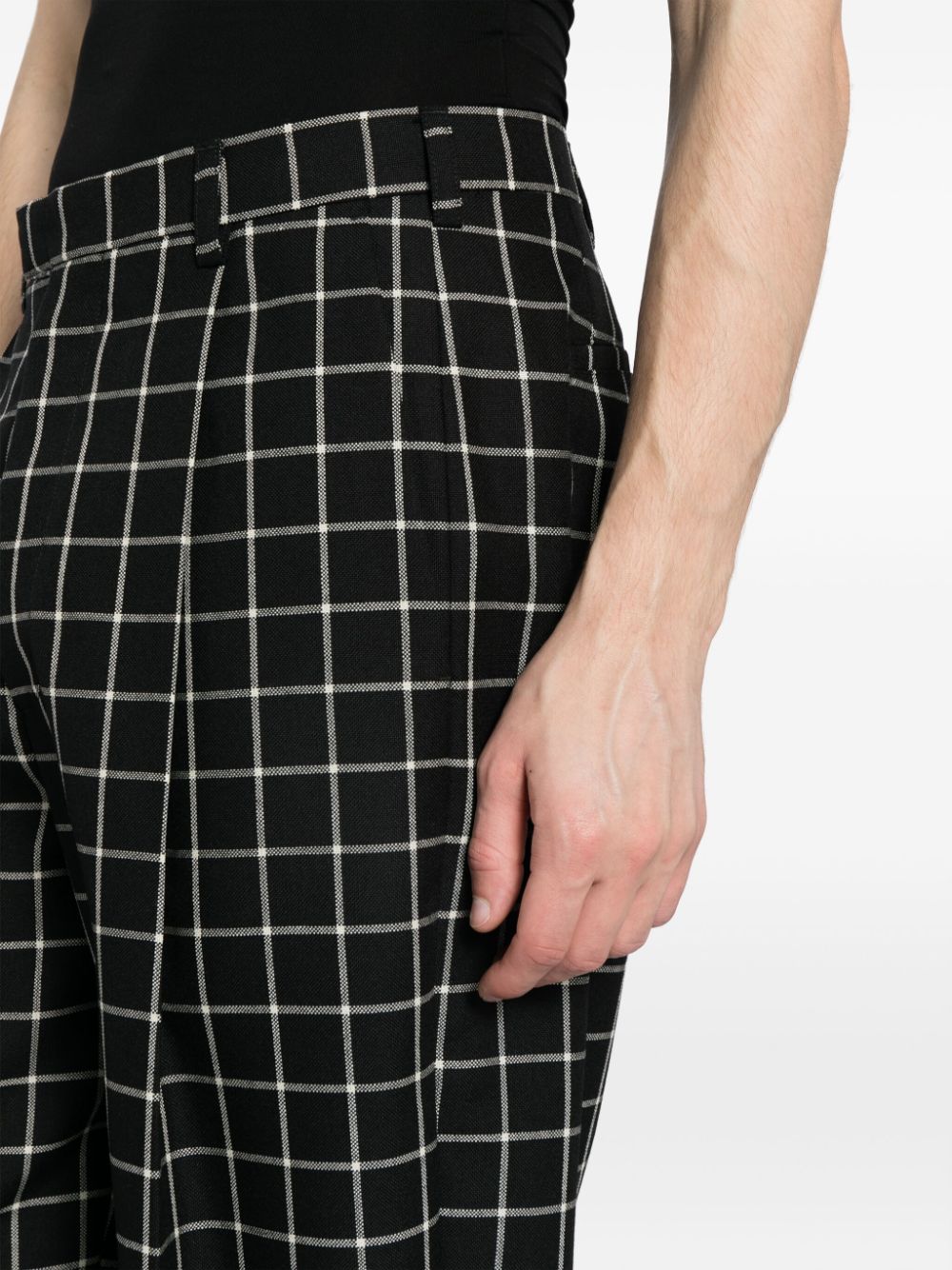 Shop Marni Checked Tapered Trousers In Black