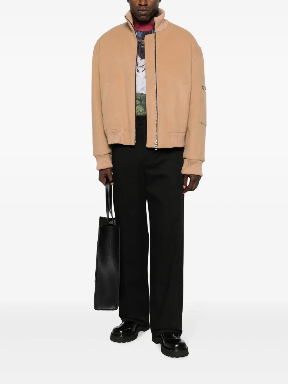 MSGM motif-embroidered felted bomber jacket - Bruin